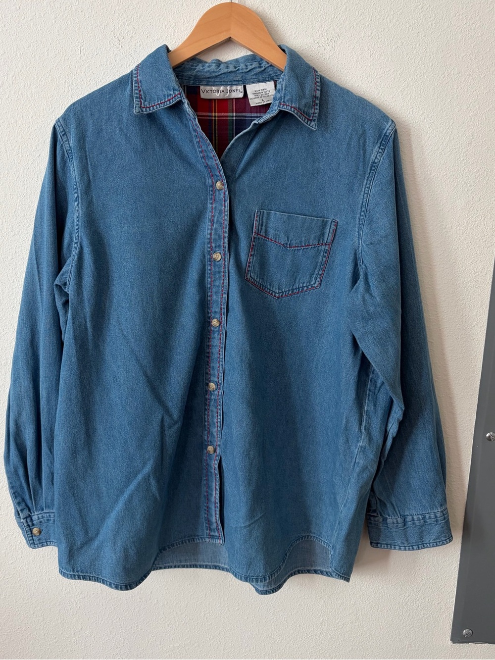 Vintage Victoria Jones Western Denim Shirt Women's L Plaid Flannel Lined